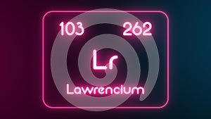 Modern periodic table Lawrencium element neon text Illustration