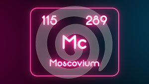 Modern periodic table Moscovium element neon text Illustration