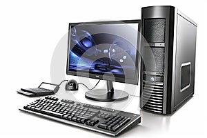 Modern personal computer Group case, monitor, keyboard mouse