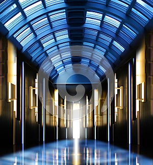 Modern perspective glass roof corridor