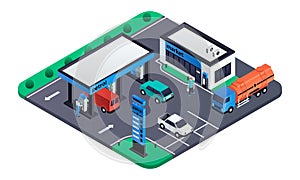 Modern petrol station concept banner, isometric style