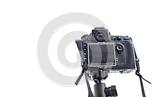 Modern photo camera on a white background - Back view
