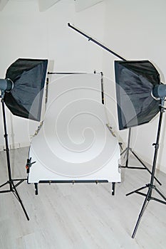 Modern photo studio setup for object room with professional equipment