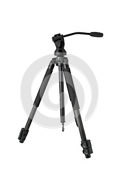 Modern photo video tripod. The mechanism for fixing the camera for photo or video shooting. Isolate on a white back