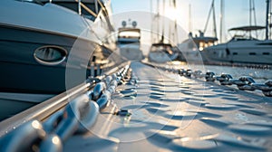 Modern pier for luxury yacht in marina