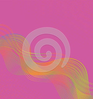 Modern pink abstract background design with flowing wavy colorful lines and shapes.