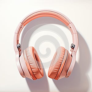 Modern pink headphones on a white background. Peach Fuzz color