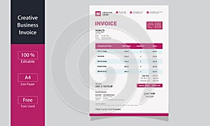 modern pink invoice template design. Bill form business invoice accounting design