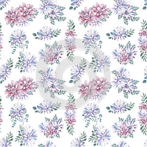 This Modern Pink and Purple Floral Pattern Features a Repeating Flower Background Design with Pastel Colors. Watercolor lotus and