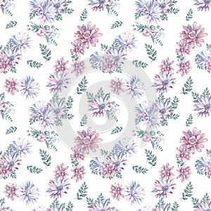 This Modern Pink and Purple Floral Pattern Features a Repeating Flower Background Design with Pastel Colors. Watercolor lotus and