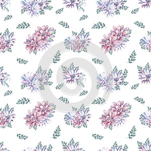 This Modern Pink and Purple Floral Pattern Features a Repeating Flower Background Design with Pastel Colors. Watercolor lotus and