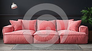 Modern pink sofa in dark room