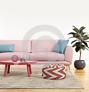 Modern pink sofa in a fresh living room photo