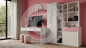 Modern Pink Themed Bedroom Setup photo