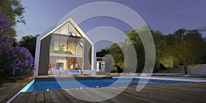 Modern pitched roof villa with pool and garden