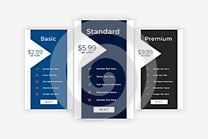 Modern plans and pricing business table template