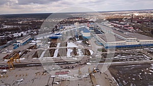 Modern plant, aerial view. Industrial factory building