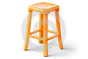 Modern plastic orange stool chair with wooden legs bar seat isolated on white background