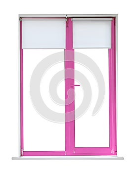 Modern plastic window with pink frame on white background