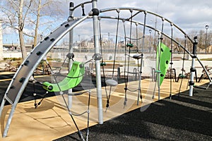 A modern playground in the city park for games and sports.