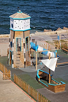 Modern playground near the sea