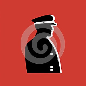 Modern Policeman Silhouette In Black And White On Red Background photo