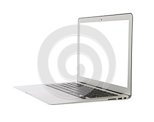 Modern popular business laptop computer with keyboard white screen