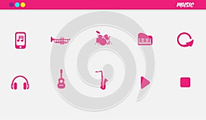 Modern popular music icon set