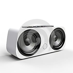 Modern portable speaker on white background. Music loudspeaker or player with wireless technology.