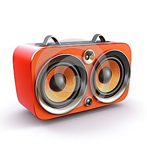 Modern portable speaker on white background. Music loudspeaker or player with wireless technology.