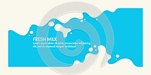 Modern poster fresh milk with splashes on a light blue background. Vector illustration