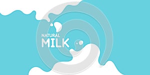 Modern poster fresh milk with splashes on a light blue background. Vector illustration.