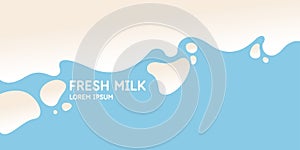 Modern poster fresh milk with splashes on a light blue background. Vector illustration