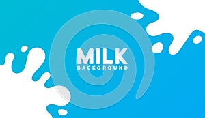 Modern poster fresh milk with splashes on a light blue background. Vector illustration in flat minimalistic style