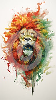 Modern poster with an image of a lion made of smoke and paints.