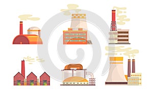 Modern Power Plants Collection, Hydrothermal, Refinery, Gas Power Station Industrial Factory Buildings Vector