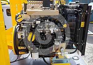 Modern powerful semi truck turbo diesel engine closeup