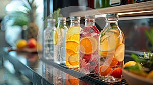 modern presentation of electrolyte drink in a chic fridge, attractive design for a hydration solution idea photo