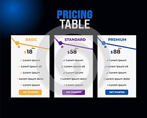 Modern pricing plans template elements vector. Isolated pricing or subscription plan for website or app. Pricing table compare web
