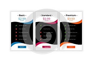 Modern pricing table comparison business template