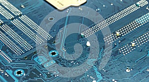 Modern printed circuit board, electronic circuit board, textolite. Background banner. Electronic plate