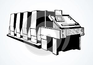 Modern printing press.Vector sketch