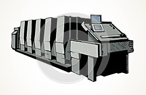 Modern printing press.Vector sketch