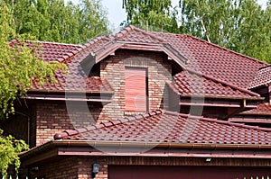 Modern private house with red brick and tile