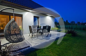 Modern private house terrace design in summer photo
