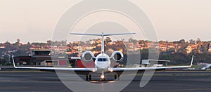 Modern private jet aircraft on runway