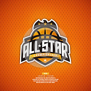 Modern professional basketball logo design. Star Championship badge.