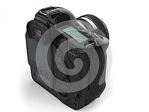 Modern professional black photo camera - rear angle view