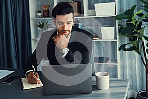 Modern professional businessman at modern office desk. fervent