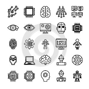 Robotics Line Icons â Vector Pack of Neural, Robot, Chip & Tech Symbols